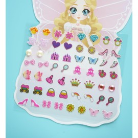 30 Pairs Stick On Earrings - Little Girls Sticker Earrings Self-Adhesive Butterfly Sticky Earrings Gem Stickers for Kids (Costume Party)