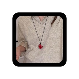 Ximdble Vintage Black Suede Necklace Irregular Puffy Heart Love Choker Enamel Heart Pendant Necklace Long Cord Boho Suede Choker for Women (Red)