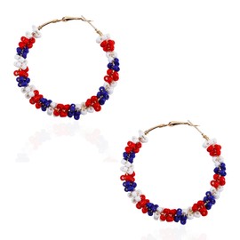 4th of July Earrings Patriotic Hoop Earrings for Women,American Flag Patriotic Earrings Red White Blue Polymer Earring Independent Day USA Circle Earring Holiday Jewelry (Style-E)