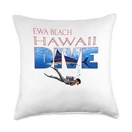 SCUBA Divers Ewa Beach Hawaii Diving EWA Beach Hawaii Scuba Diver Ocean Snorkeling Throw Pillow, 18x18, Multicolor