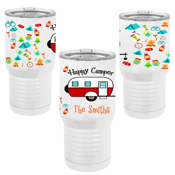 Personalized Happy Camper Tumbler Travel Mug - RV Travel Camper