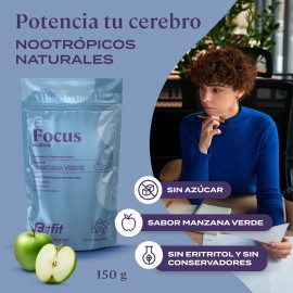 B-FIT B Focus Nootrpicos Naturales Sin Azcar - Sabor Manzana Verde - 30 Porciones 150g - Suplemento Alimenticio en Polvo - Sin Eritritol y Sin...     