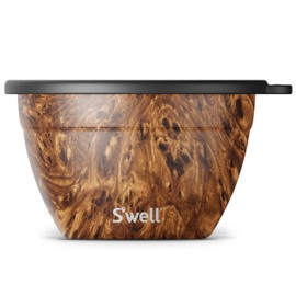 S’well Stainless Steel 64oz Salad Bowl Kit, Teakwood Finish, Includes 2oz Condiment Container and Removable Tray, Leak-Proof and Easy to Clean, Dishwasher Safe