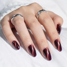 30 Uñas postizas almendradas medianas estilo ojo de gato con acabado brillante 3D, reutilizables, disponibles en 15 tamaños. Uñas postizas hechas a ma