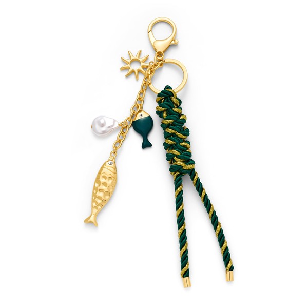 TOVABA Fish Keychain Purse Charms for Handbags Green Rope Knot