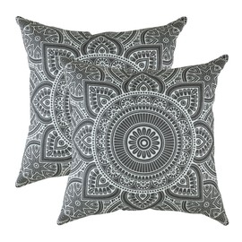 TreeWool (Pack of 2 Mandala Accent Cushion Covers in 100% Cotton Fabric (45 x 45 cm / 18 x 18 Inches, Graphite)