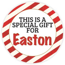 This is a Gift for Easton - 3 Pack Circle Stickers 3 Inch - Candy Cane Merry Christmas Gift Tag Present Tree Holiday Custom Name Santa Claus
