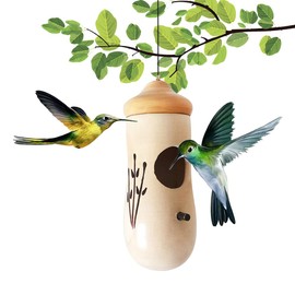 Hummingbird Swing Hanging Nest for Hummingbird Finch Houses, Wooden Hummingbird House for Outside (Wood, B)