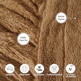 PHF Luxury Fuzzy Faux Fur Queen Comfy Plush Blanket, Warm Thick Fluffy Throw for Couch, Bed, Chair, Sofa, Elegant Home Decor, Taupe, 90" x 90"