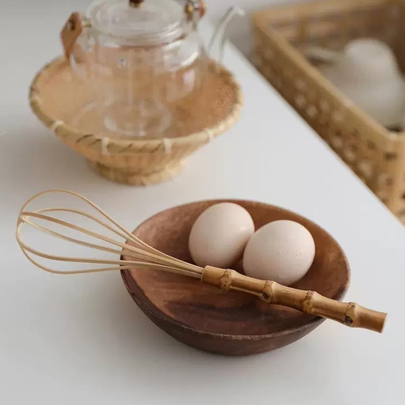 Handmade Wood Whisks for Cooking - 5.7In Natural Bamboo Whisk,