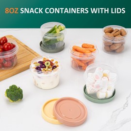 Annaklin 8 Oz Small Food Containers with Lids, 24 Pack, 1-Cup Reusable Snack Containers with Screw Top for Food Small Portions Meal Prep Freezer Storage, Microwave Freezer Dishwasher Safe, 4 Colors