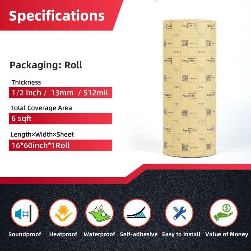 AggSound Sound Deading Material for Cars, 1/2inch(13 mm) 6.54sqft Sound