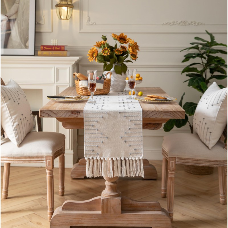 Caflife Boho Table Runner 13 x 108 Inch Long Natural