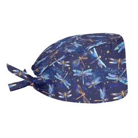 Babrukda Women Men Cap wih Sweatband Adjustable Tie Back Hat Dirtyproof Beanie, Blue Dragonfly, One Size