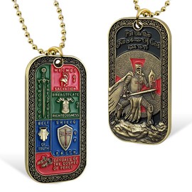 DecoWoodo Armor of God Dog Tag Pendant Necklace Ephesians 6:13-17 Prayer Commemorative Gift, 金属