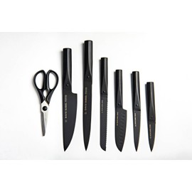 David Burke 7-Piece Black Knife Set With Acrylic Block - Sleek & Stylish Commercial Grade Coated Carbon Steel Cutlery
