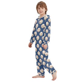 AEZODI Blue Baseball Onesie Pajamas Zip Up One Piece Sleepwear Hooded Jumpsuits