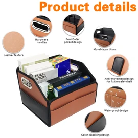 Noaman Car Organizer - 2025 Upgraded Leather Car Storage Organizer for Front Back Seat or Floor with 3 Metal Handles 6 Apartments, Multipurpose Car Organizers and Storage Brown.