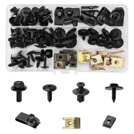 64 Pcs Car Screws and Nut Clip Kit, Auto Body Fender Screws, Bumper Guard Plate Fixing Bolts, Metal U-type Fastener Clip, Car Plastic Mounting Set for Bumper Mounting Clips Door Trim