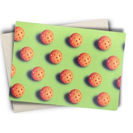Fava Bean Productions PickleBall Pattern Neon Greeting Card (5X7 inch) with Envelope. Blank with Fun Image inside.