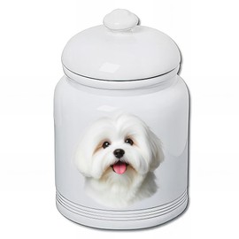 Best of Breed Coton De Tulear Dog and Cat Ceramic Treat Jar 9" Tall Air Tight Seal All White