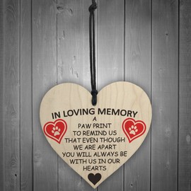 RED OCEAN In Loving Memory Pet Paw Print Hanging Wooden Hanging Heart Plaque Memorial Sign