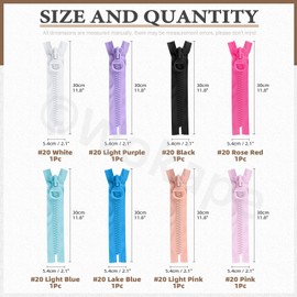 Wokape 8pcs #20 Super Large Heavy Duty Zippers Assortment Kit, 8 Colours Oversized Split Plastic Huge Zip Separating Huge Zips for Sewing Craft Tent Coat