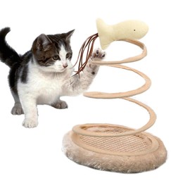 Andiker Interactive Cat Toy, Cat Plush Toy with Spiral Spring Plate and Funny Ball or Mouse Interactive Stainless Steel Spring Rotating Cat Creative Toy to Kill time and Keep Fit (Fish)