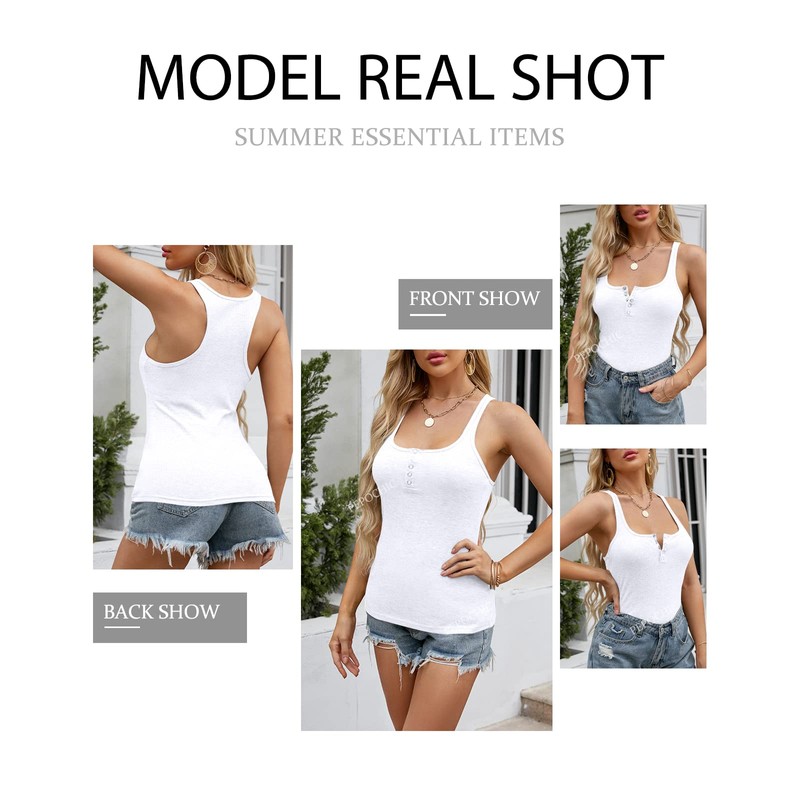 Pepochic Women’s Workout Scoop Neck Tank Top Ribbed Sleeveless Cami