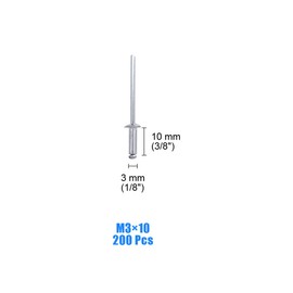Glarks 200Pcs 1/8" x 3/8" Aluminum Body Steel Mandrel Dome Head Blind Rivets Set for Sheet Metal, Automotive, Railway, and Duct Work