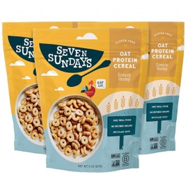 Seven Sundays Oat Protein Cereal, Simply Honey, 8 Oz Bag (Pack of 3), Gluten Free, 5g Upcycled Protein, 0g Refined Sugar, Crunchy Sweet Snack
