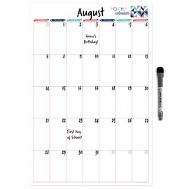 Dry Erase Monthly Calendar Planner Sticker Decal | Removable & Reusable | Magnetic Fine-Tip Marker Included (12 x 18 inches, Geometric)