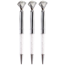 Danse Jupe 3 Pcs Big Crystal Diamond Pens,Bling Metal Ballpoint Pen with Refills,1.0 mm,Black Ink Office Supplies Gift Pens for Christmas Bridesmaid Wedding Birthday Silver