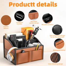 Blshwez Premium Foldable Car Organizer, 6-Compartment Storage for Seat & Floor, Leather Waterproof Organizer with Metal Handle & Divider for Kids, Adults Travel Accessories