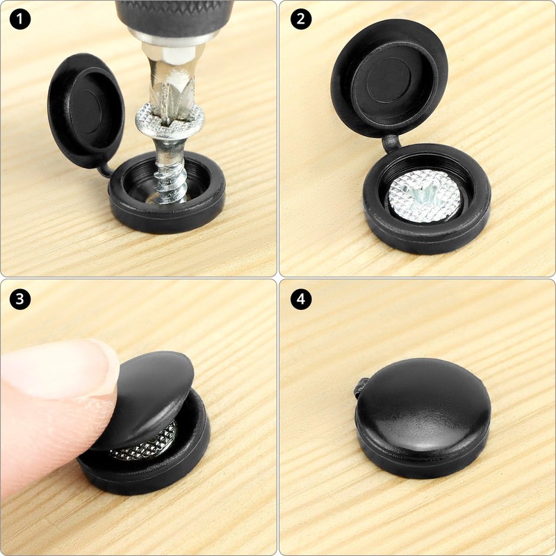 QWORK® 150 PCS White Plastic Hinged Screw Caps - Snap