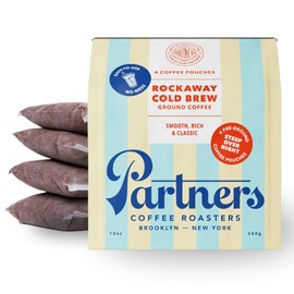 Partners Rockaway Blend | Cold Brew Coffee Bags | Medium Roast Ground Coffee | 12 ounces - 4 x 3oz Bags | Cold Brew Made Simple