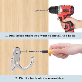 YSDMY Pack of 8 Coat Hooks, Silver, Double Wall Hooks, Coat Hooks, Vintage Coat Hooks with Screws for Bathroom, Kitchen, Bedroom, Wardrobe