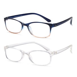 EYEURL Paquete de 2 anteojos de lectura para mujeres y hombres, bloqueo de luz azul, ligeros, TR90, filtro de deslumbramiento/UV/fatiga ocular, Azul y transparente., 1.0