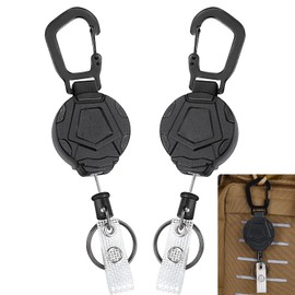 DabbOo Key Fob Extendable Pack of 2 Retractable Key Chain Carabiner Adjustable Key Ring with Retractor Keychain for Card Holder ID Card Holder Key Cards, black