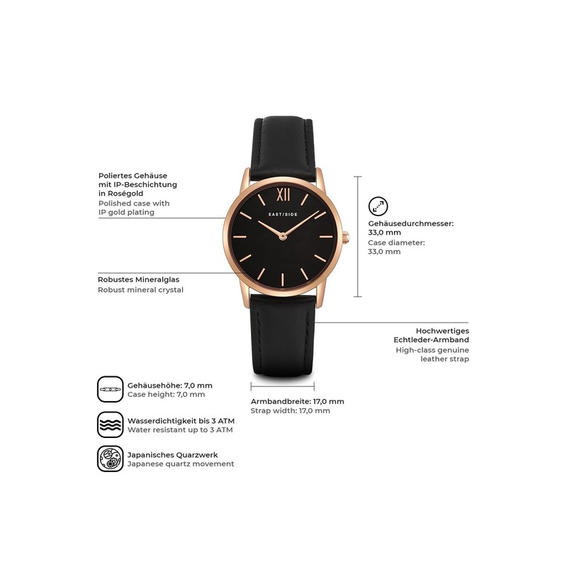 Eastside 10080023 Women's Watch Analogue Japanese Quartz Movement with Leather