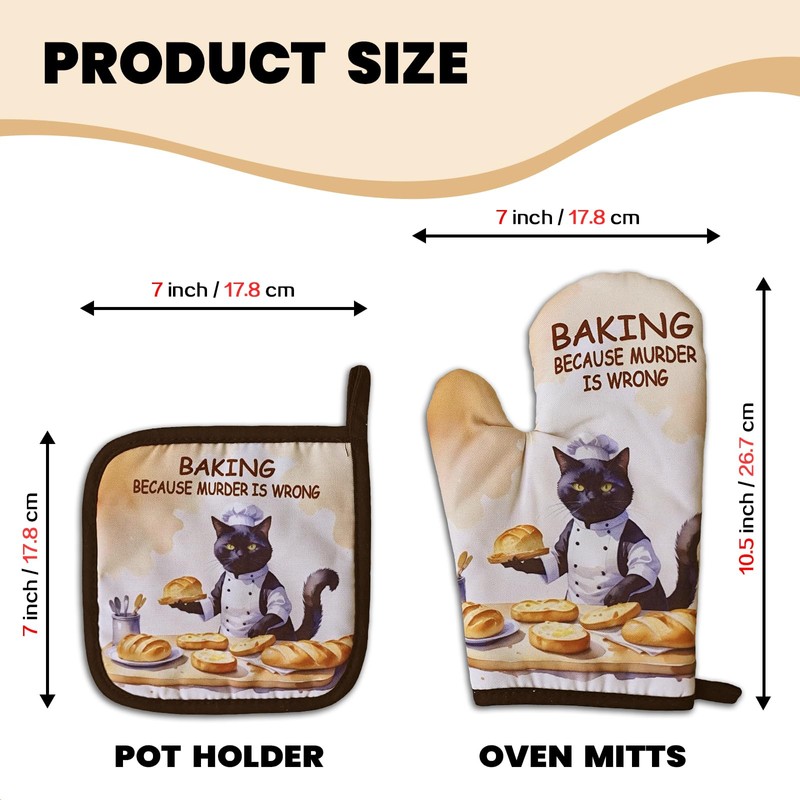 GOSJINNK Funny Baking Cat Oven Mitts and Pot Holders（Set of