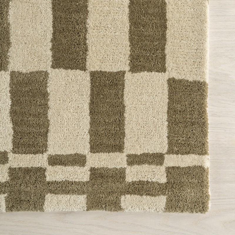 Rugs USA Kia Checkerboard Wool Area Rug, 6x9, Olive