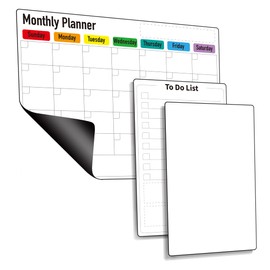 ZazzyKid Magnetic Dry Erase Calendar for Fridge: Pack of 3-14.6” x 11.6” Magnetic Monthly Planner + 7.3” x 11.6” To Do List Pad & Fridge Whiteboard