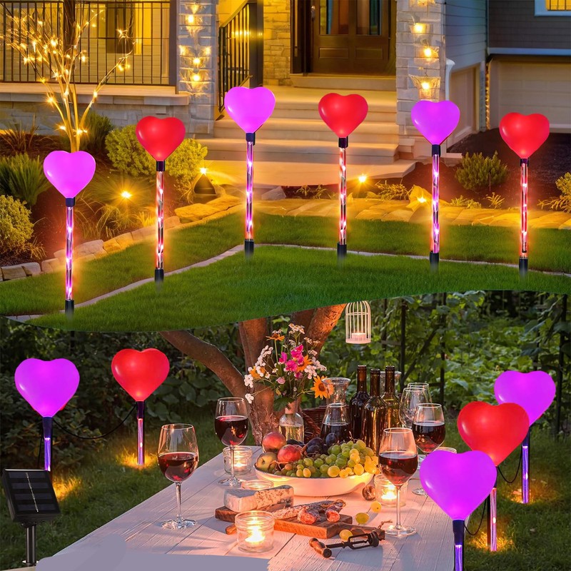 6 Packs Outdoor Pathway Lights-Solar Powered Heart Garden Path Stake