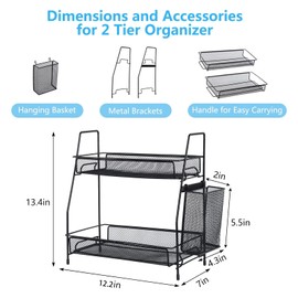 LEMIKKLE Countertop Organizer for Bathroom Counter, The Organizer for Bedroom, Spice Rack Organizer for Kitchen Counter Shelf with Small Basket(Black)
