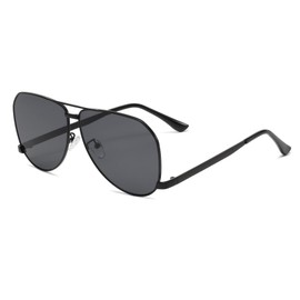 Long Keeper Retro Pilot Sunglasses Men Women 70s 90s Flat Aviator Glasses Classic Square Metal Aviator Sunglasses UV400 Protection, Black-black, Unit size