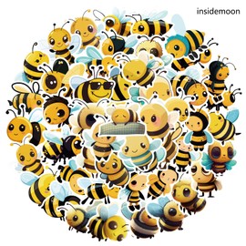 insidemoon Bee Sticker, 50 Pieces Cute Cartoon Bee Stickers for Water Bottle, Waterproof Vinyl Stickers for Laptop Skateboard Guitar Phone Car Decals, Insect Honeybee Stickers for Teens Adults