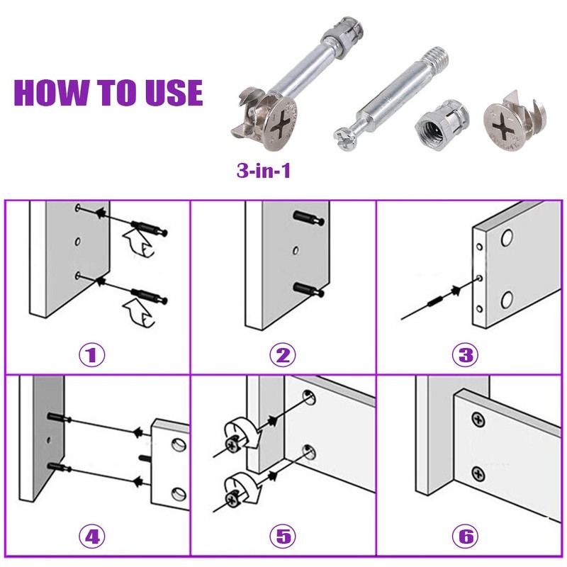 125Pcs 3 in 1 Furniture Cabinet Fixing Screw Locking Cam