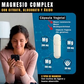 NSN | Magnesio Complex con 200 Dosis | Triple Sinergia: Citrato, Gluconato y Óxido con Inulina de Agave | Formulado por la Dra. Friné Velázquez | Alta