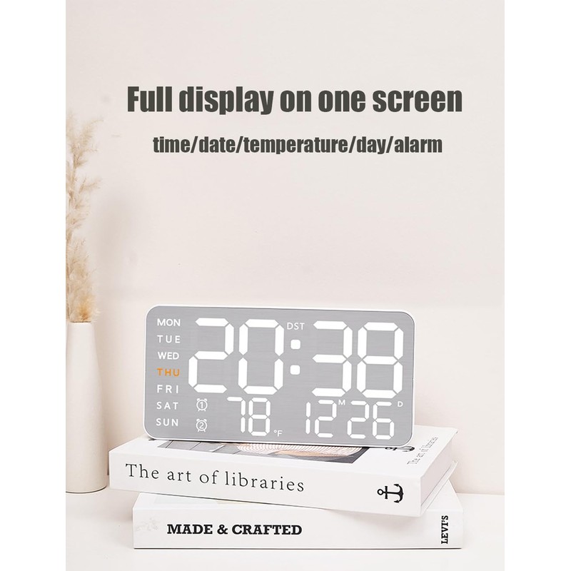 ThreeH Brushed Metal Digital Clock - LED Display Date Weekday
